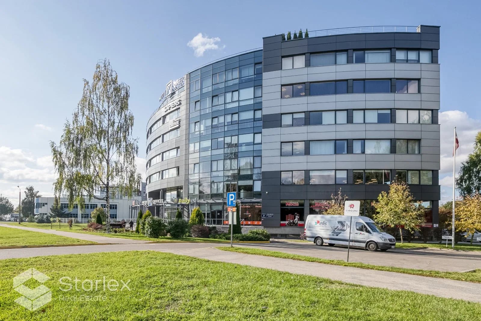 Modern office Mcity in Płavnieki